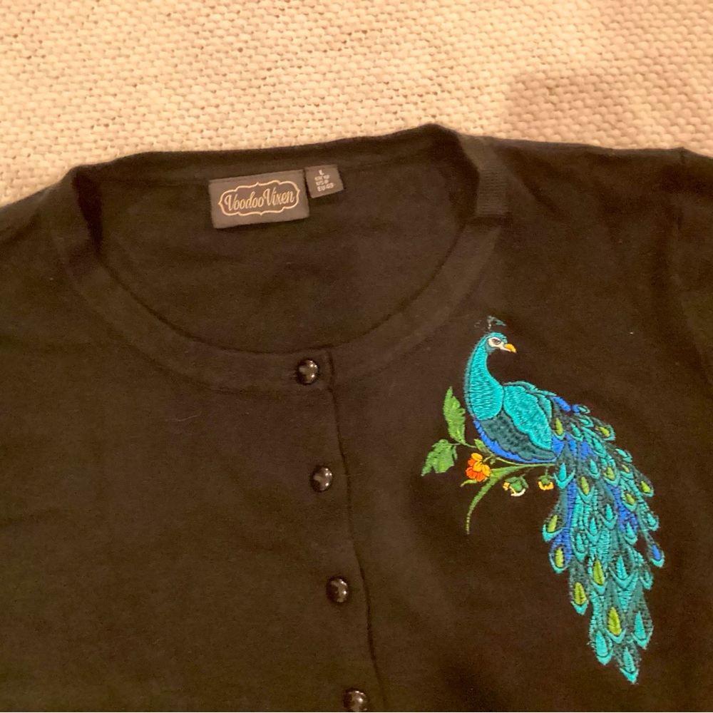 Peacock print cardigan